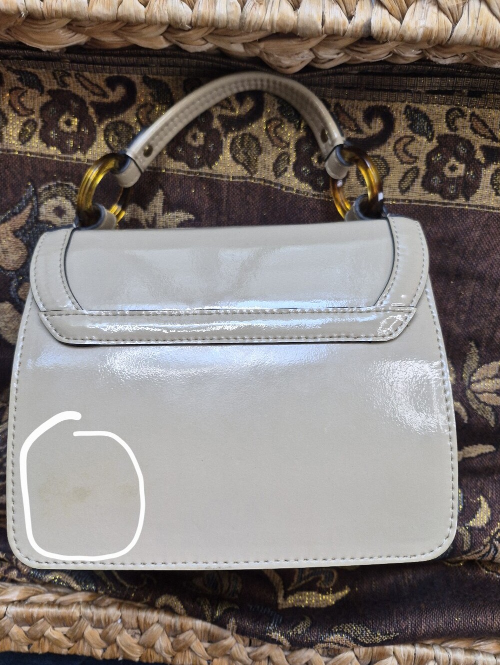 Vintage Hobo International Patent Leather Top Handle Satchel Bag Tortoiseshell - Picture 4 of 10